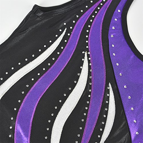 Shiny Waves Metallic Athletic Dance Gymnastics Leotard Bodysuit Outfit for Girls Purple Waves Black Size 14 - Thumbnail 2