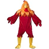 Seasons Deluxe Rooster Costume Adult, Funny Chicken Costume for Halloween Party, Red, One Size Fits Most