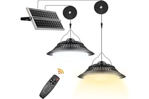 SunBonar Solar Shed Lights Indoor 2 Pack, 3200K/4000K/6000K Dimmable Daytime Available Pendant Lights Outdoor with ON Off Switch & Remote Solar Powered Hanging Chandelier Lights for Home Barn Garage