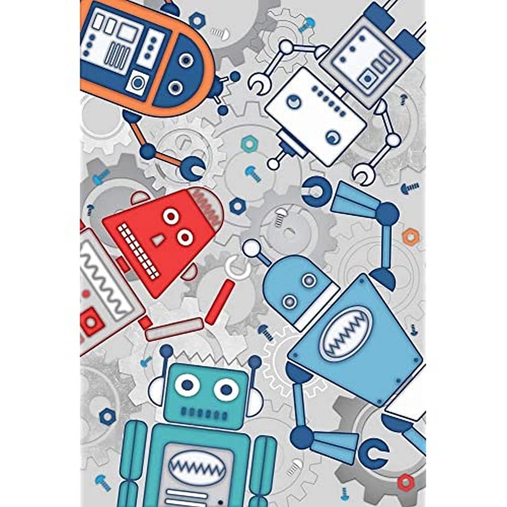 Riva Paoletti Kids Robot Wall Art Mural - Grey - Adaptable Wall Paste Application - Paste Included - 158 x 232cm (62" x 91" inches) - Designed in the UK