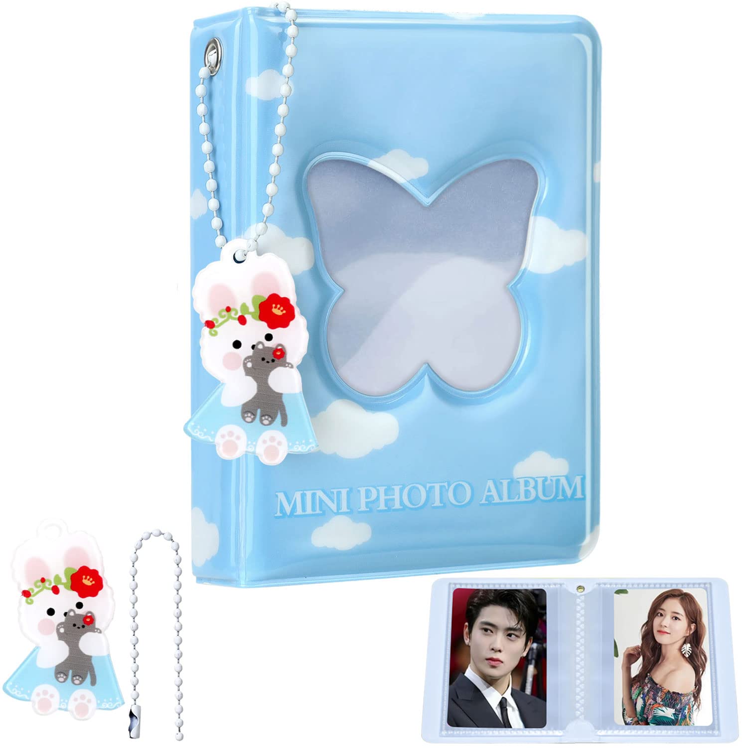 3 Inch Kpop Photocard Binder, Cute Kpop Photocard Holder Book Mini Photo Kpop Album, Hollow Kpop Binder Collector Book 40 Pockets Photo Card Holder with Lovely Pendant for Photo Collection