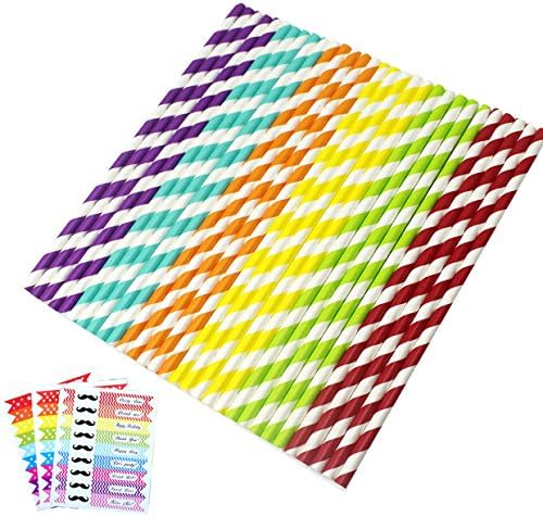 APLANET 150pcs Rainbow Stripe Paper Straw, Paper Straws Drinking Decoration Straw, Rainbow Striped Paper Straw, for Party Holiday Celebration and Gathering
