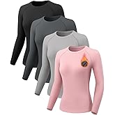 Celfaeree 4 Pack Thermal Long Sleeve Shirts for Women Fleece Lined Compression Shirts Yoga Athletic Workout Tops
