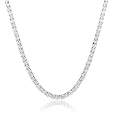 Tennis Necklace 18K White Gold Plated | 4.0mm Round Cubic Zirconia Cut Faux Diamond Tennis Chain for Women and Men