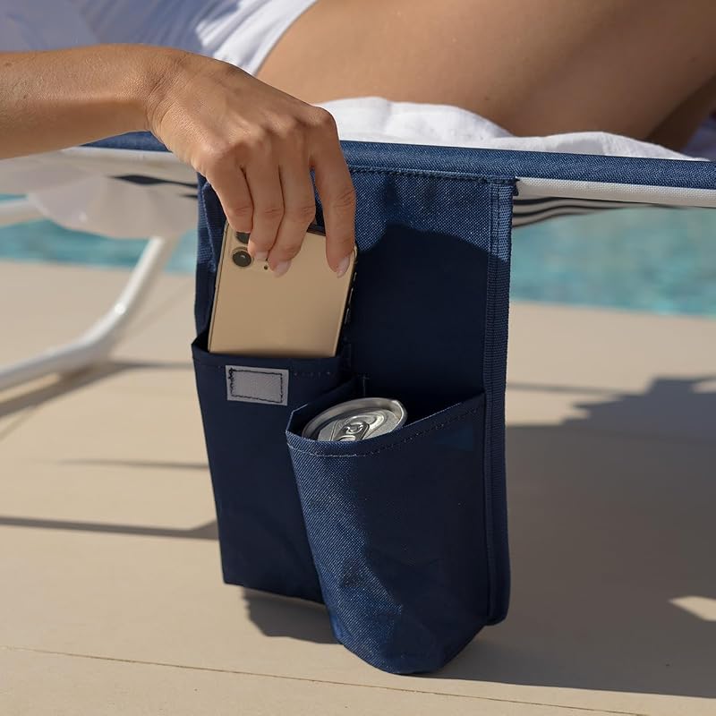Chaise de Plage - Transat Pliable - 5 Positions - Parasol Réglable UPF 50+ - Trou pour la Tête et Bras - Oreiller Ergonomique - Aluminium et Polyester - Bleu