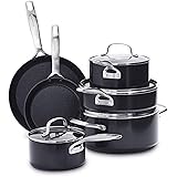 GreenPan SearSmart Hard Anodized Healthy Ceramic Nonstick, Cookware Pots and Pans Set, 10-Piece, Black