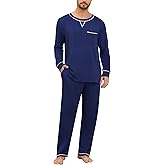 SWOMOG Mens Pajamas Set Modal Long Sleeve Sleepwear Crew Neck Pjs 2 Piece Loungewear Nightshirt Top & Pants with Pockets