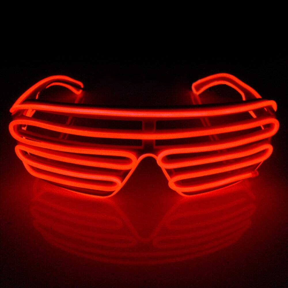Neon El Wire LED Light Up led glasses with Shutter Standard Control Box Funny Amazing Cool Glasses Eyeglasses Eyewear for Christmas Halloween Wild Party,Dance Ball,Crazy Parties, Raves (Red)