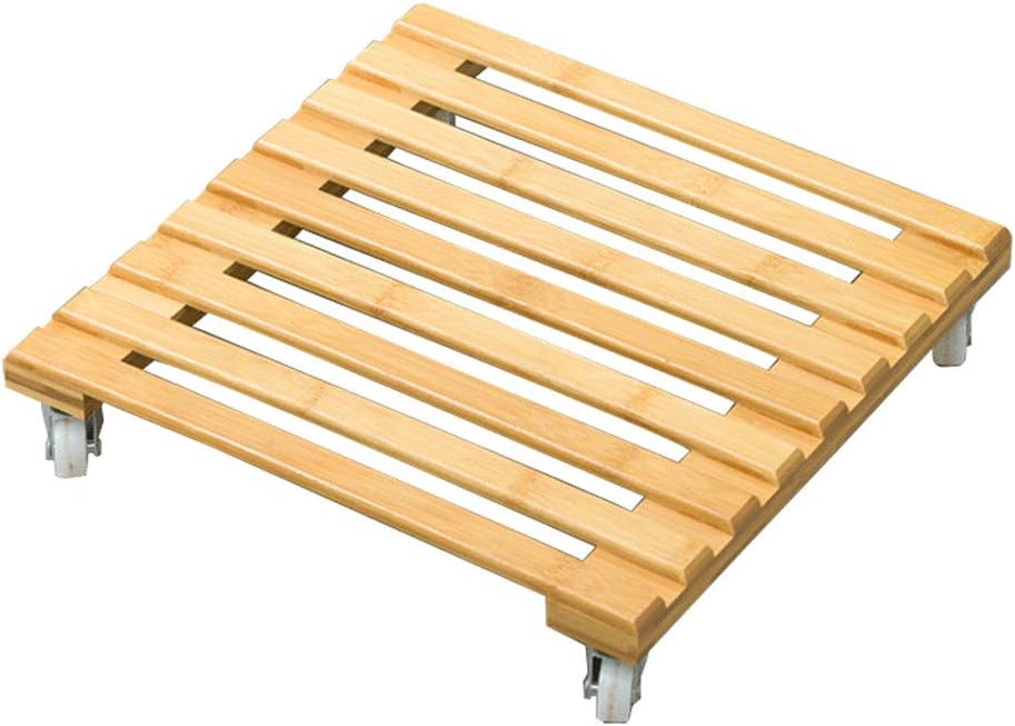 Juesi Plant Caddy with Wheels, Square Natural Bamboo Flowerpots Planters Dolly with Lockable Wheels for Outdoor Indoor Home Garden Planter Trolley Casters Rolling Tray Coaster