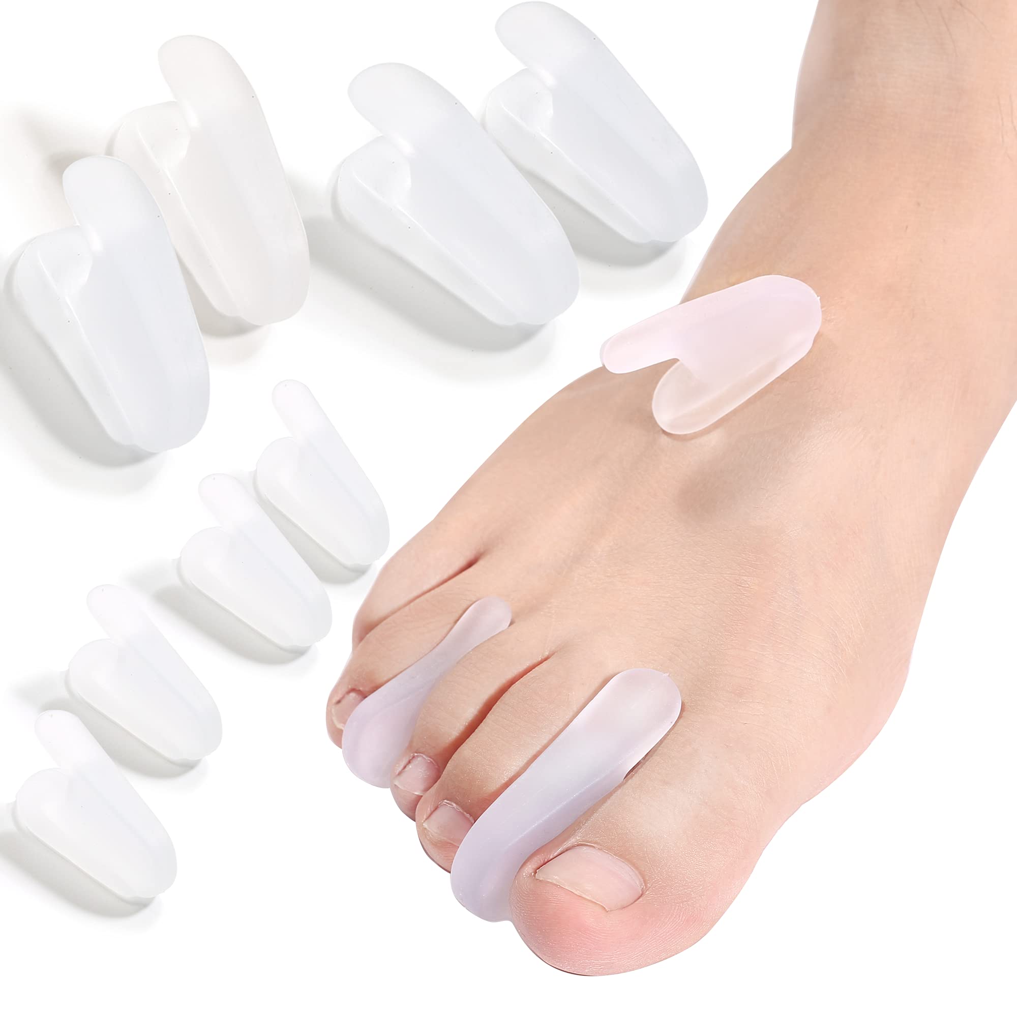 DYKOOK Toe Separators 8PCS Soft Flared Gel Toe Spreader Silicone Toe Spacers for Overlapping Toes - Bunion Corrector Toe Splint Helps with Pain Relief - Restoring Toe for Men and Women-(4S+4L) (Clear)