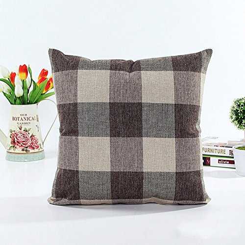 Brown White Checkers Plaids Linen Square Throw Pillow Case Decorative Cushion Cover Pillowcase Cushion Case For Sofa 18 X 18 Inch (600377192447)