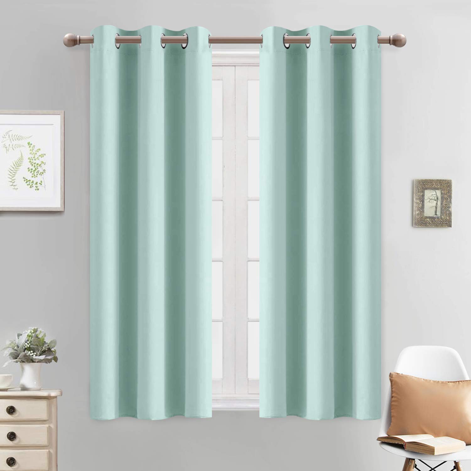Yakamok Blackout Curtains Room Darkening Thermal Insulated with Grommet Window Curtain for Living Room, 38 x 54 inch, Aqua, 2 Panels