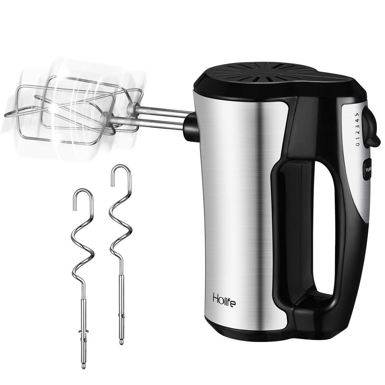 Holife 5-Speed Hand Mixer Electric 300W with 4 Stainless Steel Attachment Electric Mixer With Turbo, Cooling System and One-Button Eject Handheld Mixer Ideal for Cream, Egg White, Dough