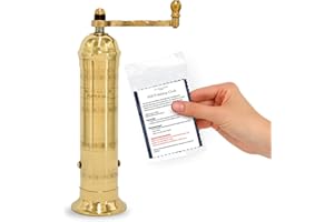Alexander Home Original Greek Pepper Mill, 8-Inch Brass – European Manual Pepper Grinder, Refillable, with Polishing Cloth