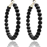 Beaded Hoop Earrings Bohemian Circle Round Bead Earrings Multicolor Acrylic Bead Dangle Earrings for Women