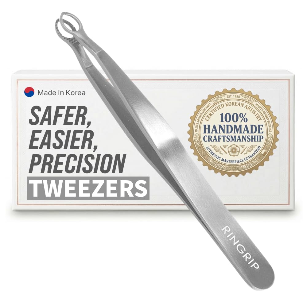 Photo 1 of [Premium Hand-Made] Round tip Tweezers, 304 Surgical-Grade Stainless Steel for Safety, Precision, hair tweezers for plucking, Facial Hair for Men & Women, Trim (Silver)