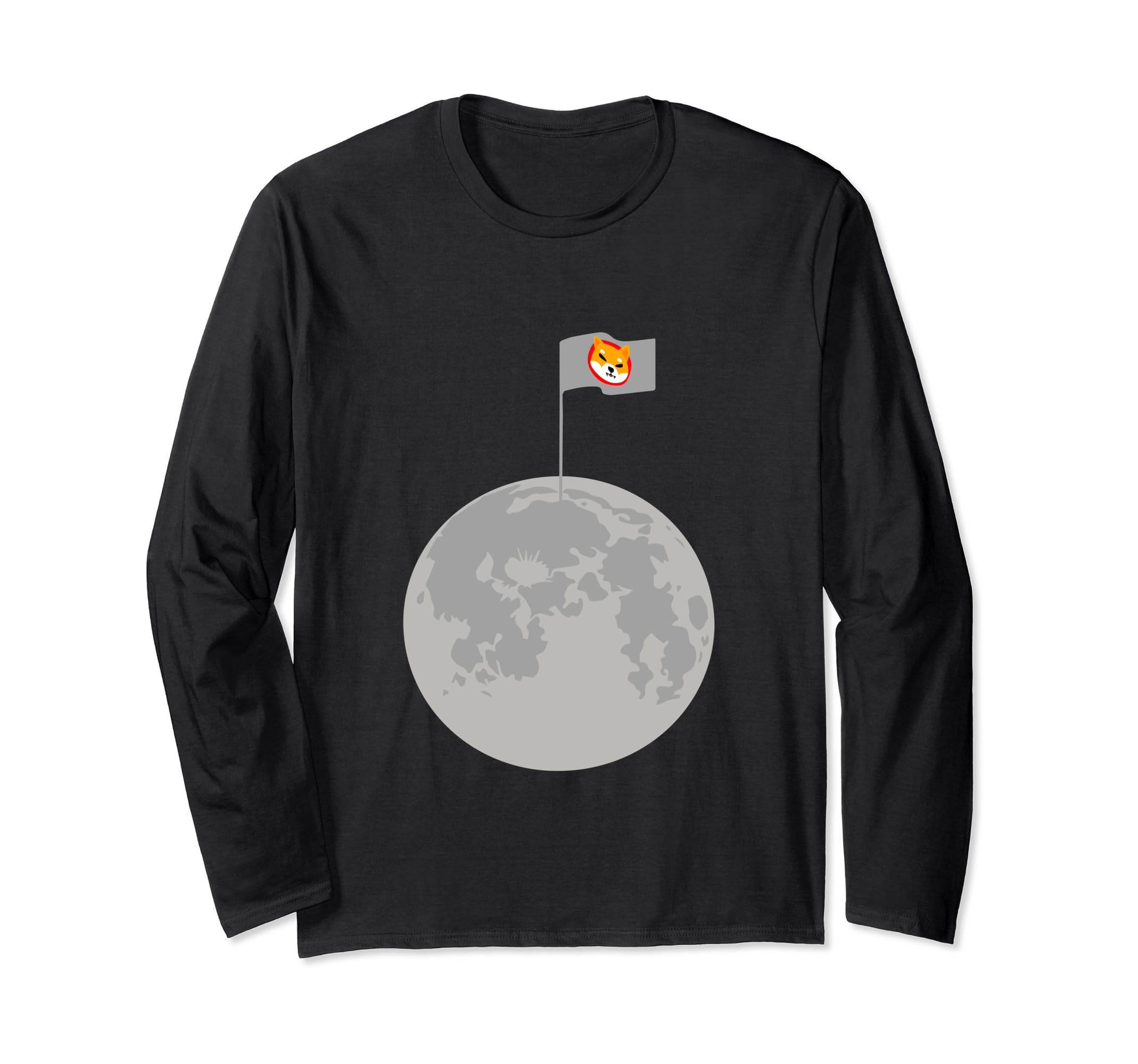 Shiba Inu Coin Flag On Moon Blockchain Cryptocurrency Humor Long Sleeve T-Shirt