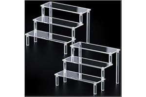 FUNFERY 2 Packs Acrylic Display Stand Riser,3 Tier Perfume Organizer Cupcake Stand Acrylic Pop Shelves Holder,Clear Desk Display Shelf for Figure,Trinket,Collectibles,Dessert Tray Stands for Party Decor-7.9in