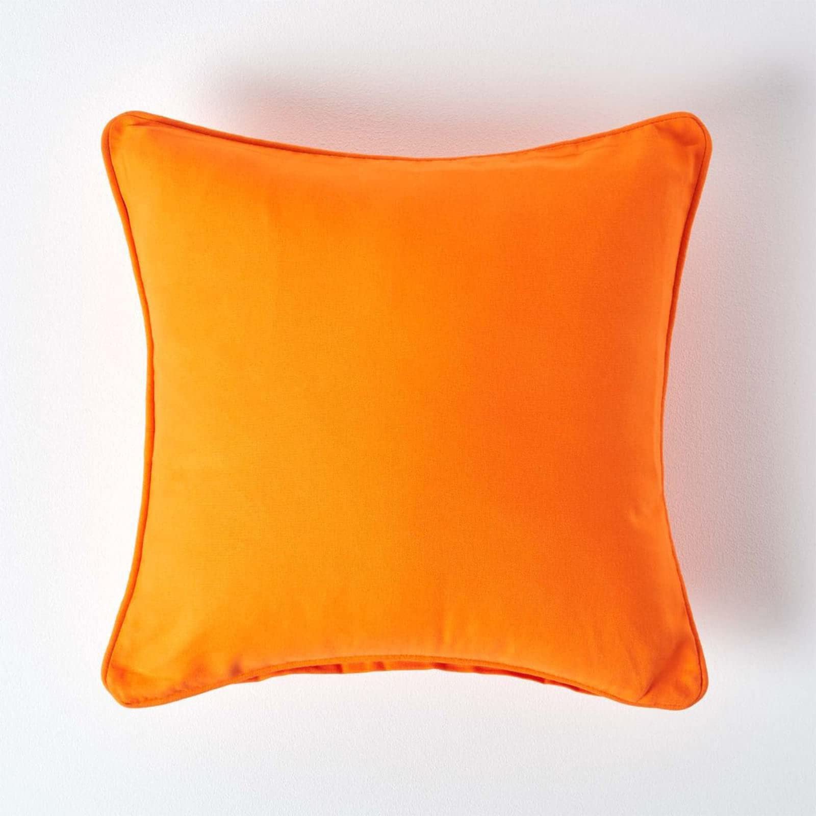 HOMESCAPES - 100% Cotton Plain Orange Cushion Cover- 45 x 45 cm Square - 18 x 18 Inches - Solid Flame Orange Sofa Cushion Pillow Cover - Washable — image 1