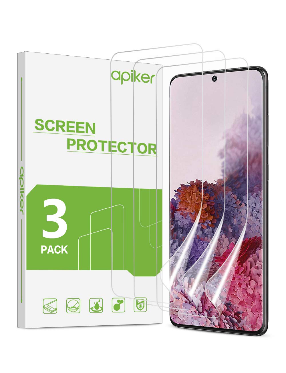 apiker [3 Pack] Screen Protector for Samsung Galaxy S20 [Upgraded Version] Soft TPU Samsung S20 Screen Protector [Not Peel off][Not Wet Applied] [Support Fingerprint Sensor][Full Coverage]