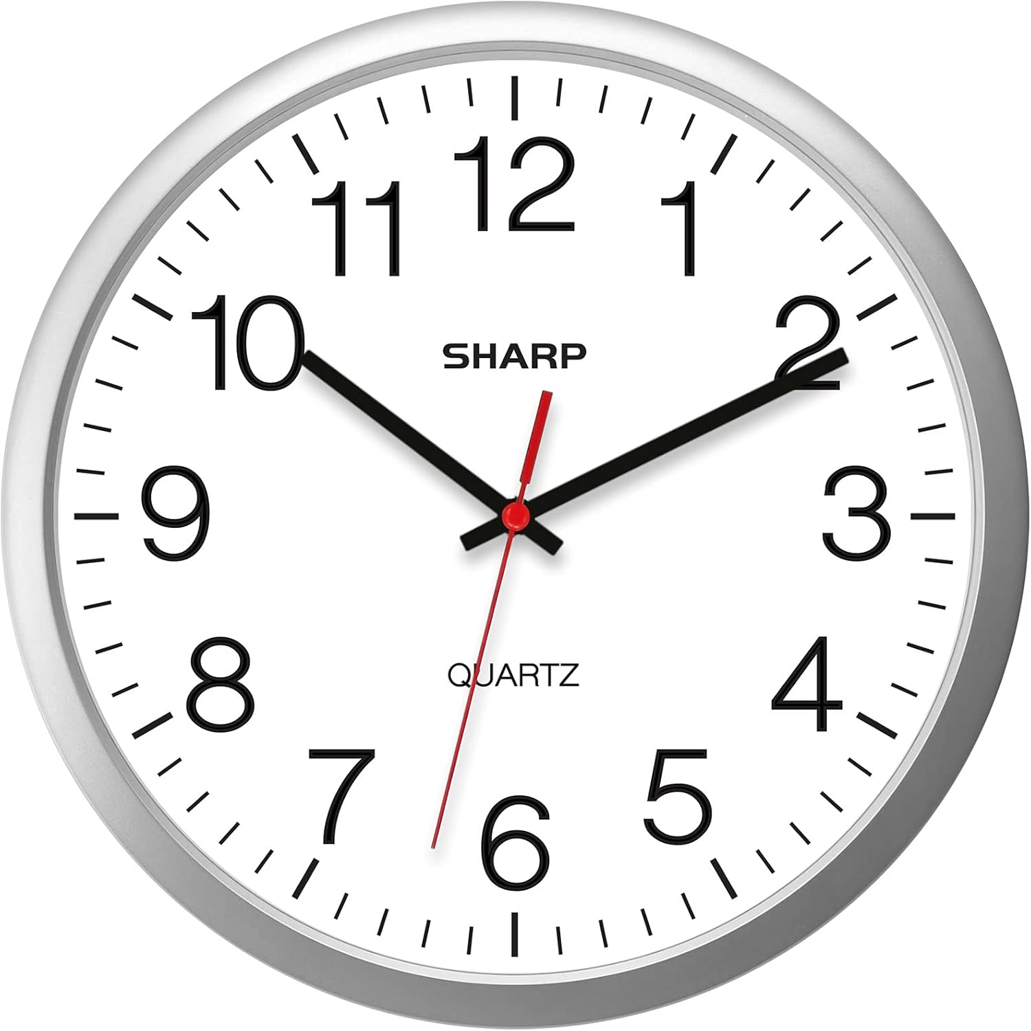 SHARP Wall Clock – Silver, Silent Non Ticking 14 Inch Quality Quartz Battery Operated Round Easy to Read Home/Kitchen/Office/Classroom/School Clocks, Sweep Movement: Kitchen & Dining