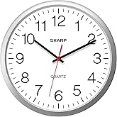 Sharp 14-Inch Battery Wall Clock, Silent Non-Ticking, Easy-Read, Silver | Battery operated; Sweep movement; Large round face; Quartz accuracy; Home, kitchen, office or classroom
