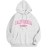 sunlifeus California Graphic Hoodies Women Preppy Fleece Letter Puff Printed Vintage Oversized Sweatshirts Pullover Tops