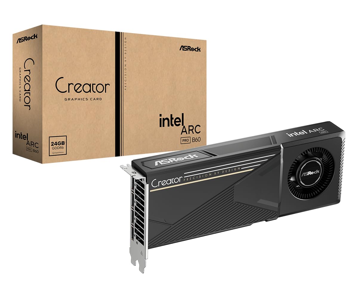 ASRock Intel Arc Pro B60 Creator 24GB Graphics Card, Workstation GPU, Xe2-HPG, 2400MHz, 24GB GDDR6 192-bit, PCIe 5.0, 4X DP 2