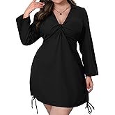 VillbeCoser Women‘s Plus Size Dress Long Sleeve V Neck A Line Mini Short Cocktail Summer Casual Dress
