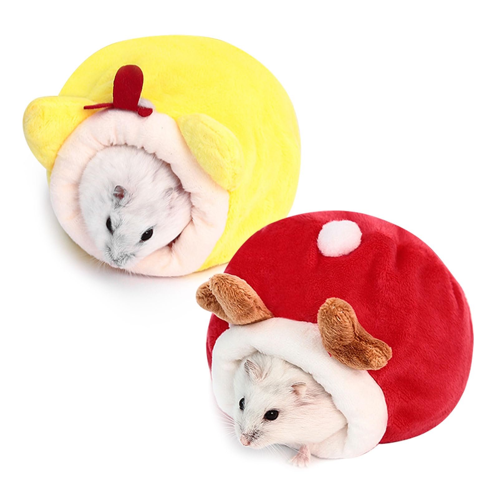 SKHAOVS 2-Piece Mini Hamster Beds - Cute Sleeping Nests, Winter Sleeping Bags, Cotton Nest, Warm Winter Supplies for Small Pets (Dwarf Hamsters, Mini Hedgehogs) (Red, Yellow)