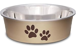 Loving Pets - Bella Bowls - Dog Food Water Bowl No Tip Stainless Steel Pet Bowl No Skid Spill Proof (Small, Champagne)