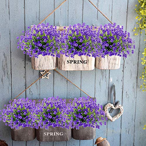 Artificial Fake Flowers,8 Bundles Outdoor Summer UV Resistant Greenery Shrubs Plants for Indoor Home Table Kitchen Hanging Planter Garden Wedding Decoration Independence Day Décor (Purple) - Thumbnail 6