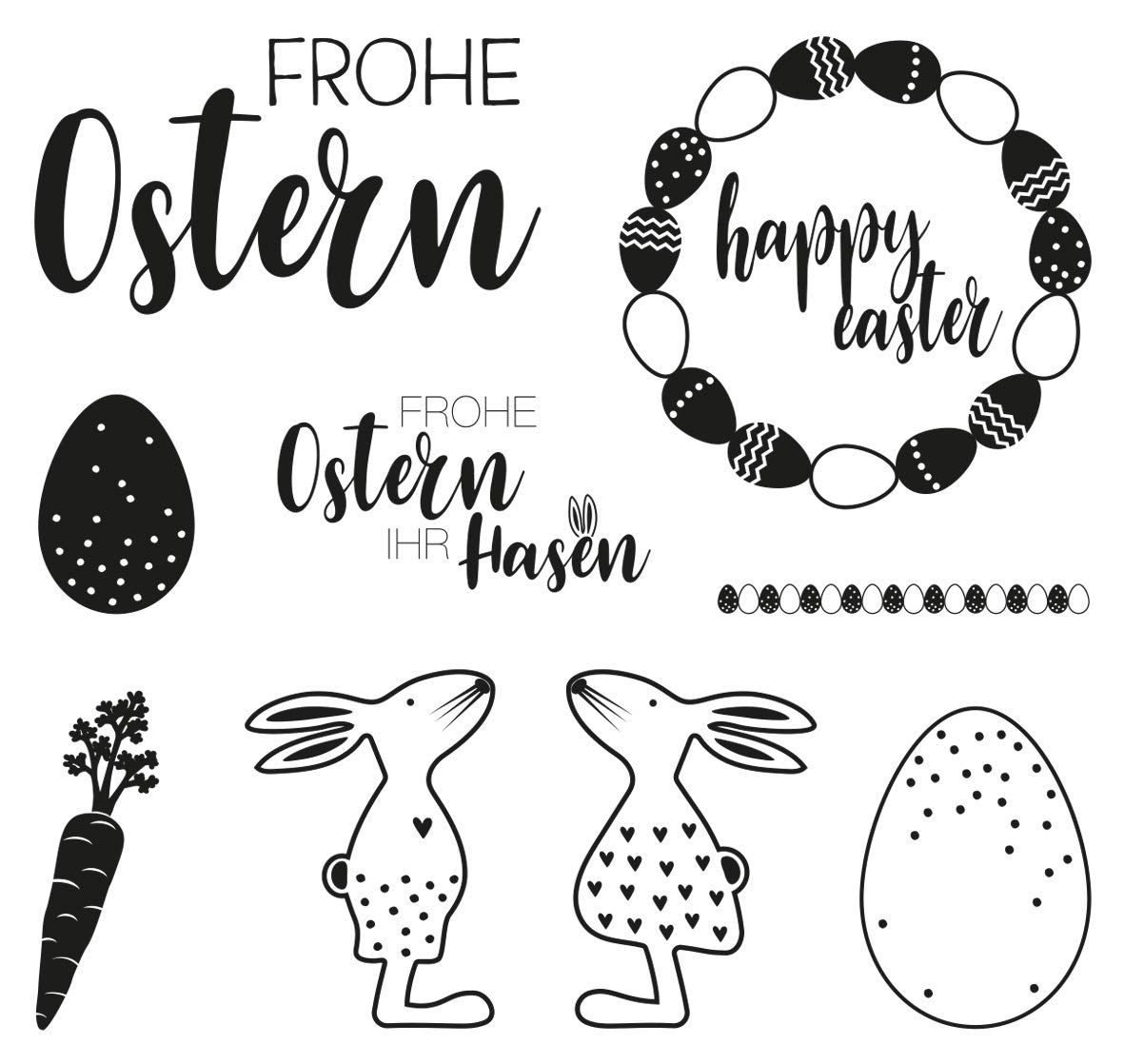 Rayher 50245000 Set of 9 Clear Silicone Stamps for Card Making and Crafting, Assorted Easter Themed Designs, 102.5 x 97 mm