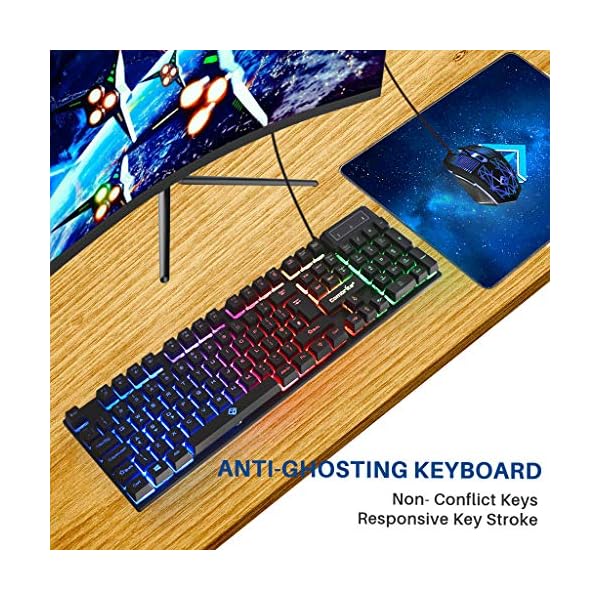 Combrite-Raptor-Gaming-Keyboard-And-Mouse-Set-With-Large-Mouse-Pad-Rainbow-LED-USB-Wired-Desktop-Combo-English-UK-Layout Combrite Raptor Gaming Keyboard And Mouse Set With Large Mouse Pad, Rainbow LED, USB Wired Desktop Combo, UK Layout, For…
