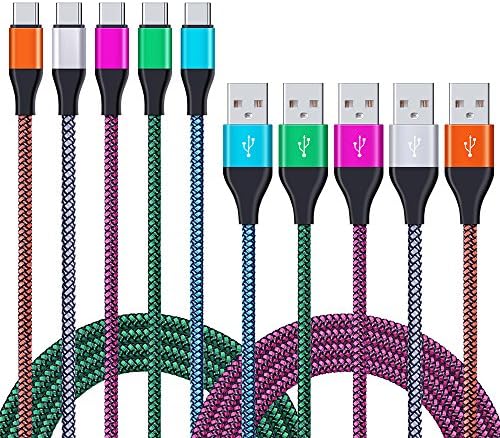 Type C Charger Cable, NonoUV 5-Pack 6ft Braided USB Type C charging cord for Samsung Galaxy Note 8,S8,S8 Plus,LG V30 V20 G6 G5,Google Pixel,Moto Z2 Play,Macbook