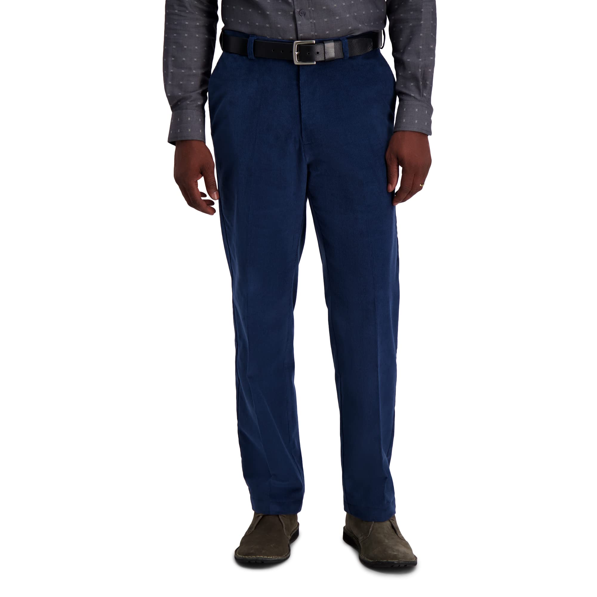 Haggar Men's Corduroy Expandable Waist Straight Fit Flat Front Pant, Cadet Blue-Classic, 32x32 Image