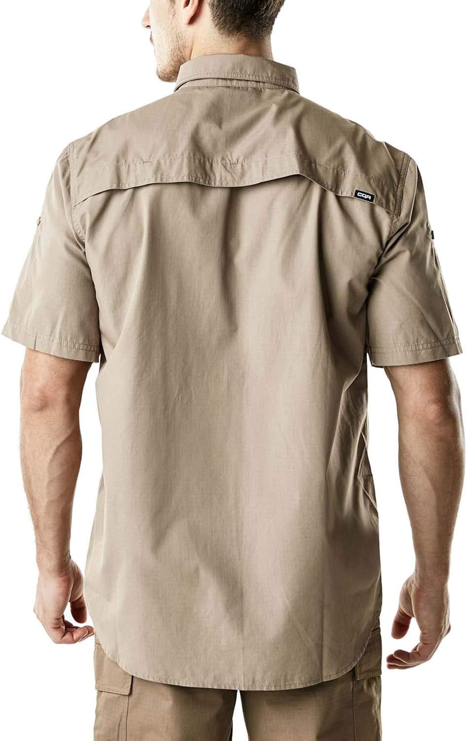 CQR Men's Short Sleeve Work Shirts, Ripstop Military Tactical Shirts, Outdoor UPF 50+ Breathable Button Down Hiking Shirt at  Men’s Clothing store