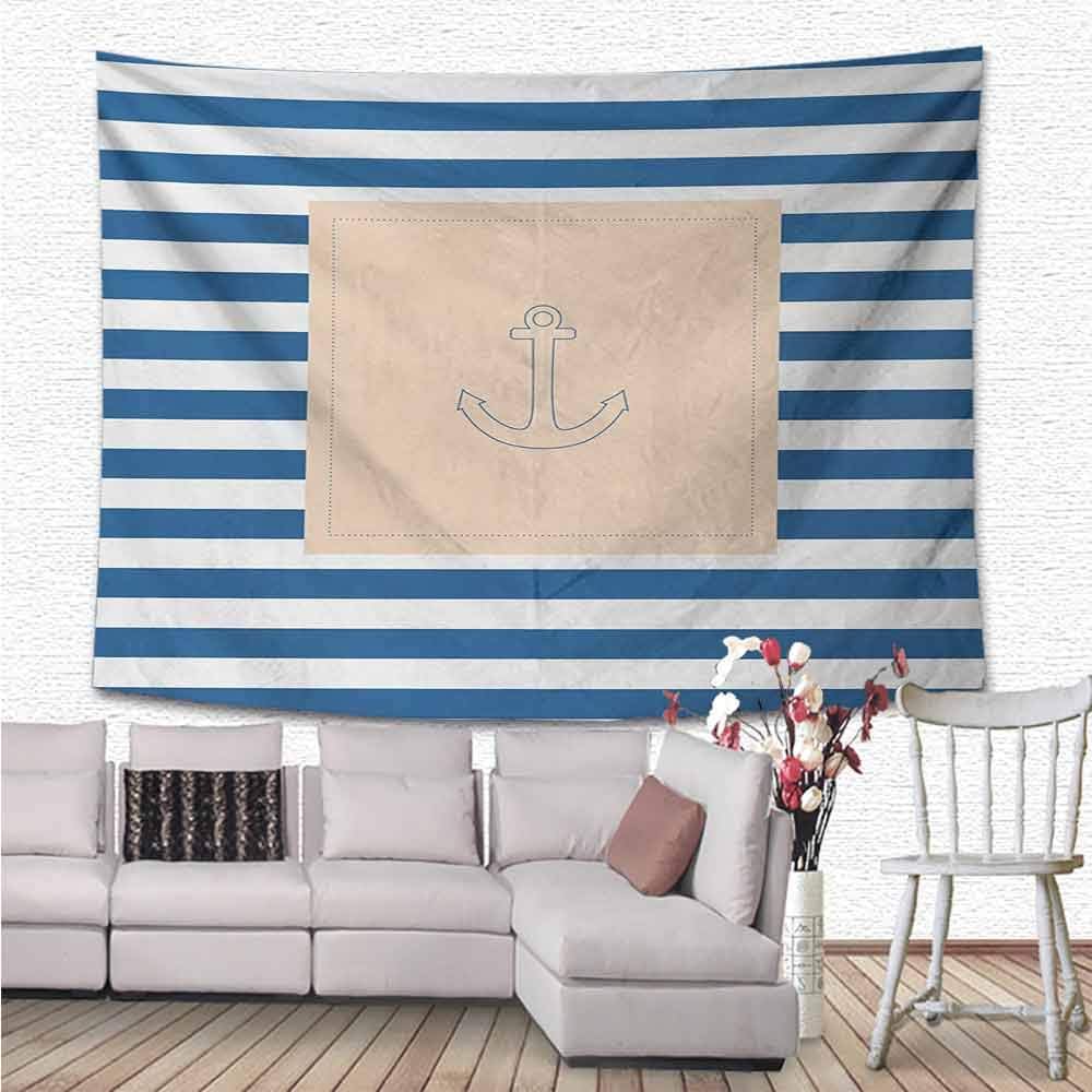 Harbour Stripe Beautiful Wall Hanging Tapestry, Maritime Anchor Figure over Pastel Nautical Lines Ocean Design Fabric Wallpaper Home Decor, 90"x60", Violet Blue Peach White (230cmx150cm)