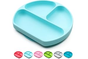 BABY DROM Silicone Suction Plates for Babies, Stick to High Chair Trays and Table, Divided Baby Dishes, Perfect Kids Plates, BPA Free