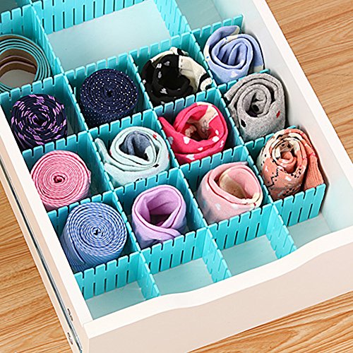 Ozzptuu 8PCS Plastic Grid Drawer Divider Thickening Household Drawer Storage Organizer for Makeup Socks Underwear Scarves (Blue) - Thumbnail 2
