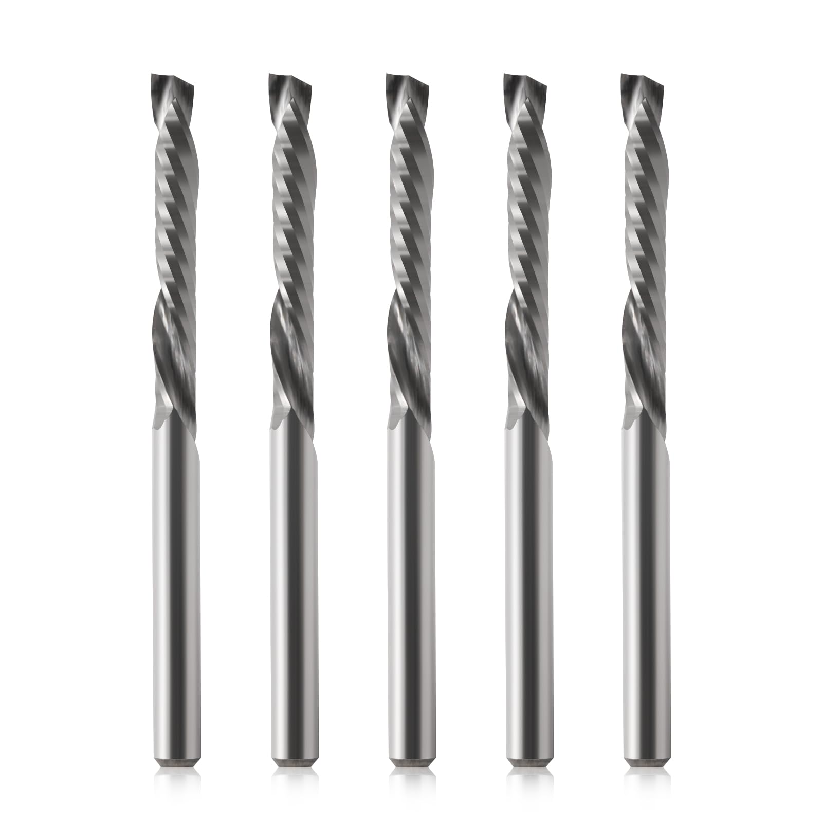 Trvoxviq 5PCS CNC Router Bits 1/8 Inch Shank with 22 mm Cutting Length 45 mm Total length,Upcut Downcut Single Flute Compression Router Bit Solid Carbide End Mills for Woodwoking