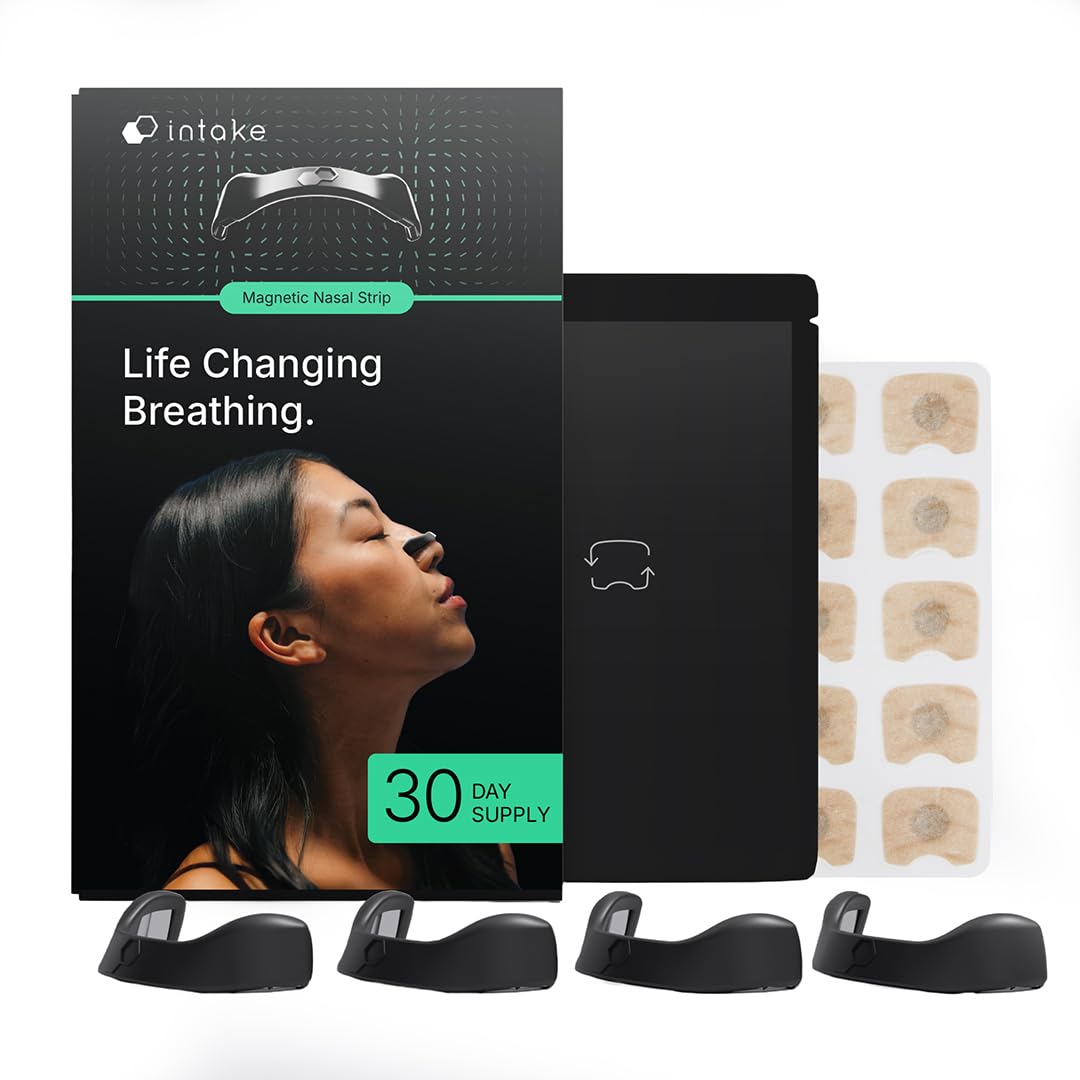 Photo 1 of Intake Breathing Nasal Strip Starter Kit (30 Count, Black) - Boost Oxygen Intake, Reduce Snoring, Improve Sleep Quality - Sweat Resistant, Skin Safe Nasal Strips - Extra Strength Snoring Solution