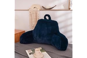 Holawakaka Medium Faux Fur Bed Rest Pillow with Arms,Rabbit Fur Reading Pillows Perfect for Teens Kids Petites, Arm, Back, Pregnancy Lumbar & Head Neck Coccyx Lower Back Support Cushion (Blue)