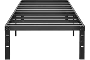 HOBINCHE 14 Inch Metal Twin Bed Frame No Box Spring Needed - Easy Assembly Heavy Duty Noise Free Narrow Bedframes - Single Black Basic Non Squeak Steel Slats Platform with Storage