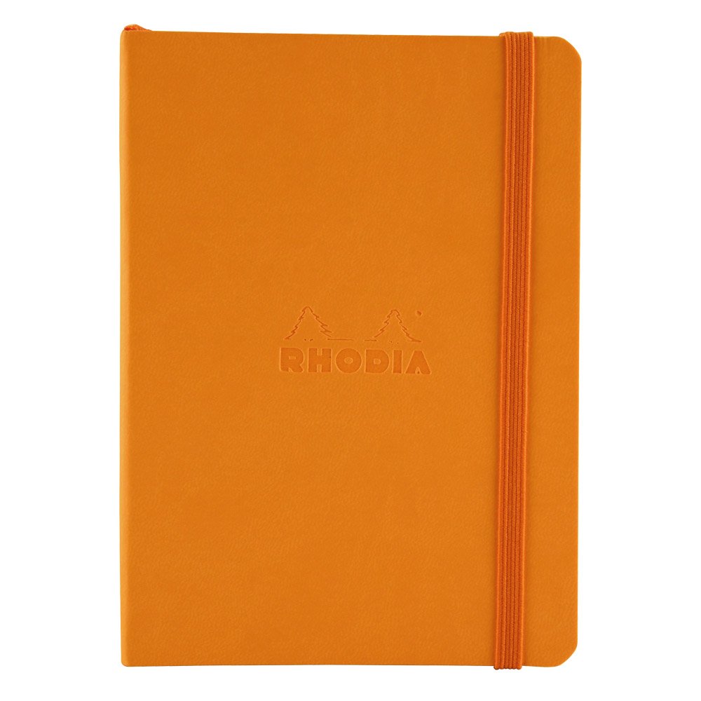 RHODIA 117365C - Orange Soft Notebook - A6 - Dotted Dot - 144 pages - Ivory Clairefontaine Paper 90 g/m - Bookmark, Elastic Closure - Faux Leather Cover - Rhodiarama Collection