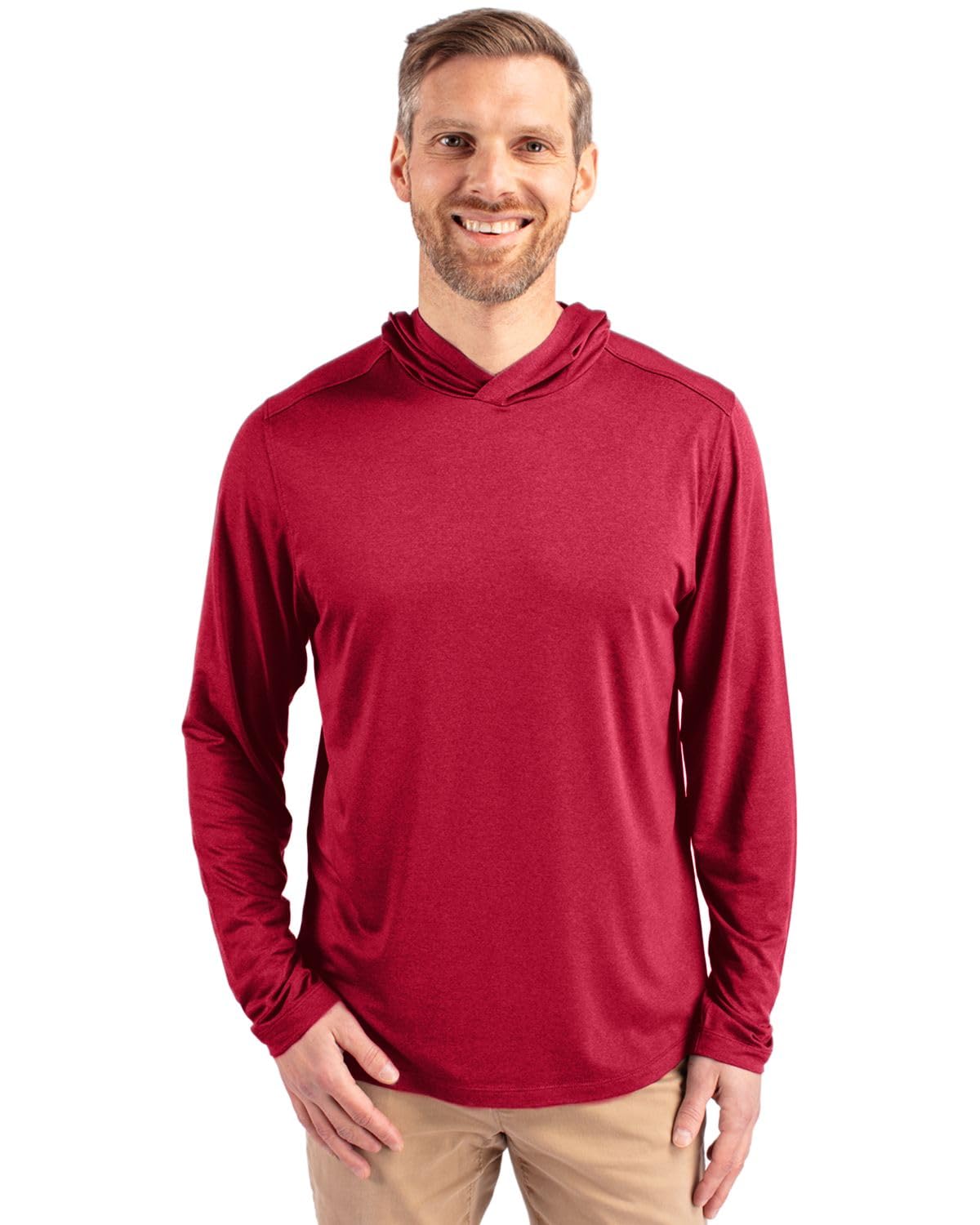 Cutter & Buck Coastline Epic Comfort Eco Recycled Mens Hooded Shirt, Cardinal Red, L