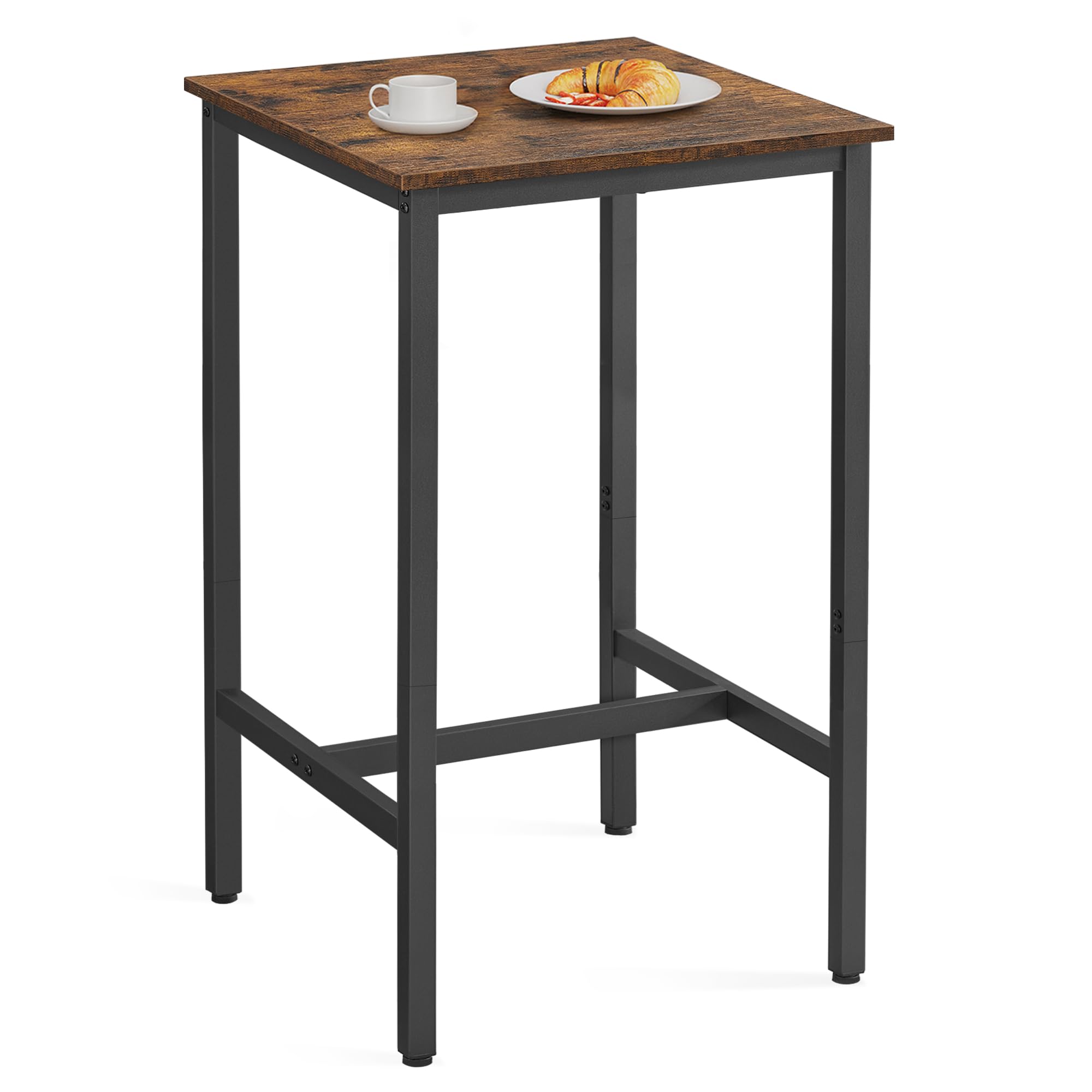 VASAGLE Bar Table, Kitchen Dining Table, High Top Pub Table, Bar Height Cocktail Table for Living Room Party, Sturdy Metal, 23.6 x 23.6 x 41.7 Inches for Narrow Spaces, Rustic Brown and Ink Black Image
