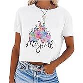 Magical Crop T Shirt for Women Magic Kingdom Shirt Family Vacation Tshirt Cute Castle Graphic Short Sleeve Tees