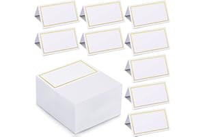Teling 150 Pcs Name Place Cards with Foil Border Blank Escort Small Table Tent Cards for Party Table Seating Weddings Banquet