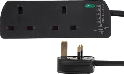 PRO ELEC PELB1989 2-Gang Extension Lead Surge Protection 1m Black